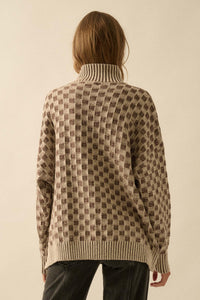 Checkmake Checkered Knit Mock-Neck Sweater - ShopPromesa