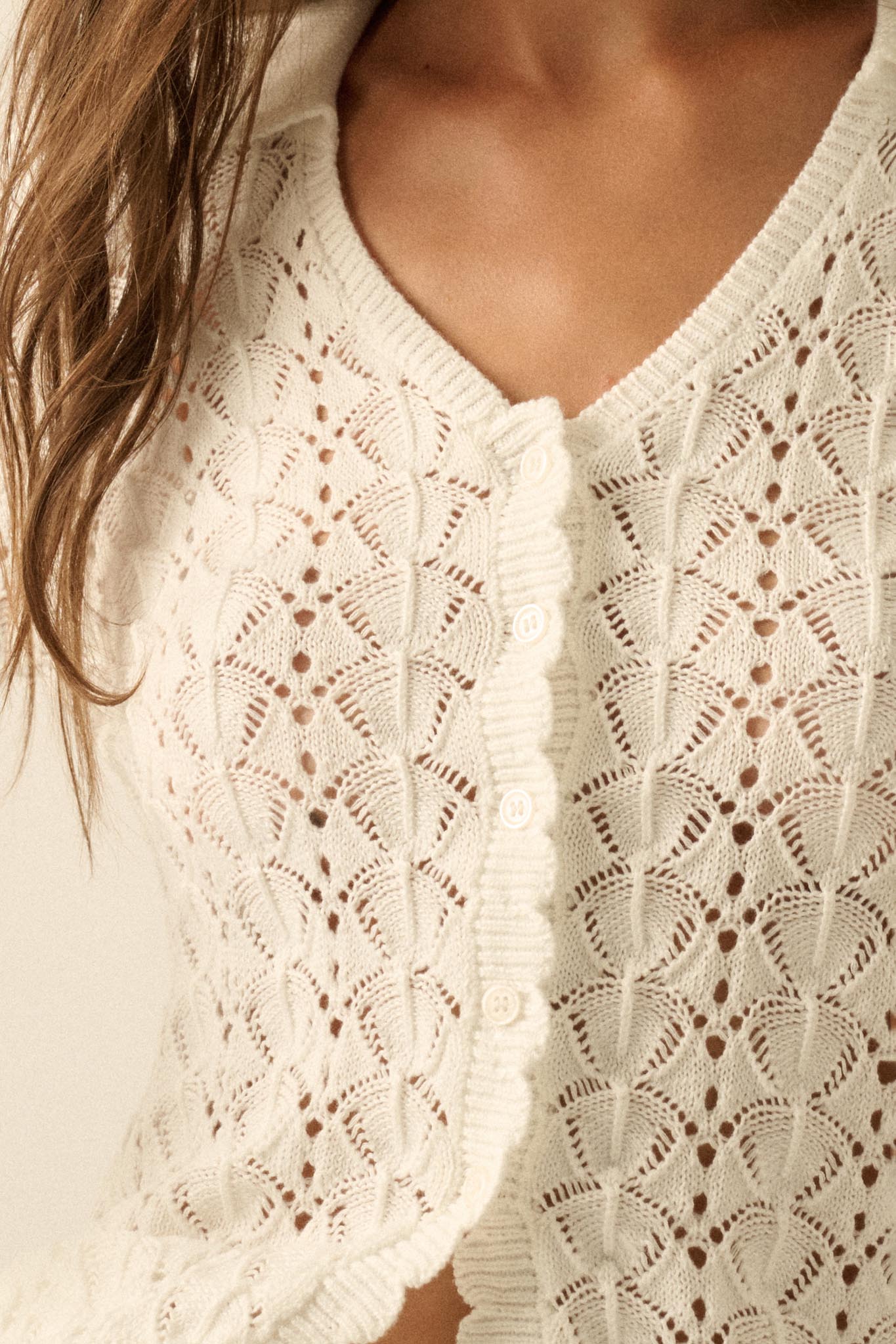 Anything for You Pointelle-Knit Collared Cardigan - ShopPromesa