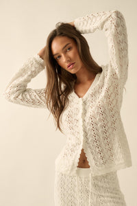 Anything for You Pointelle-Knit Collared Cardigan - ShopPromesa