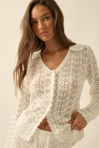 Anything for You Pointelle-Knit Collared Cardigan - ShopPromesa