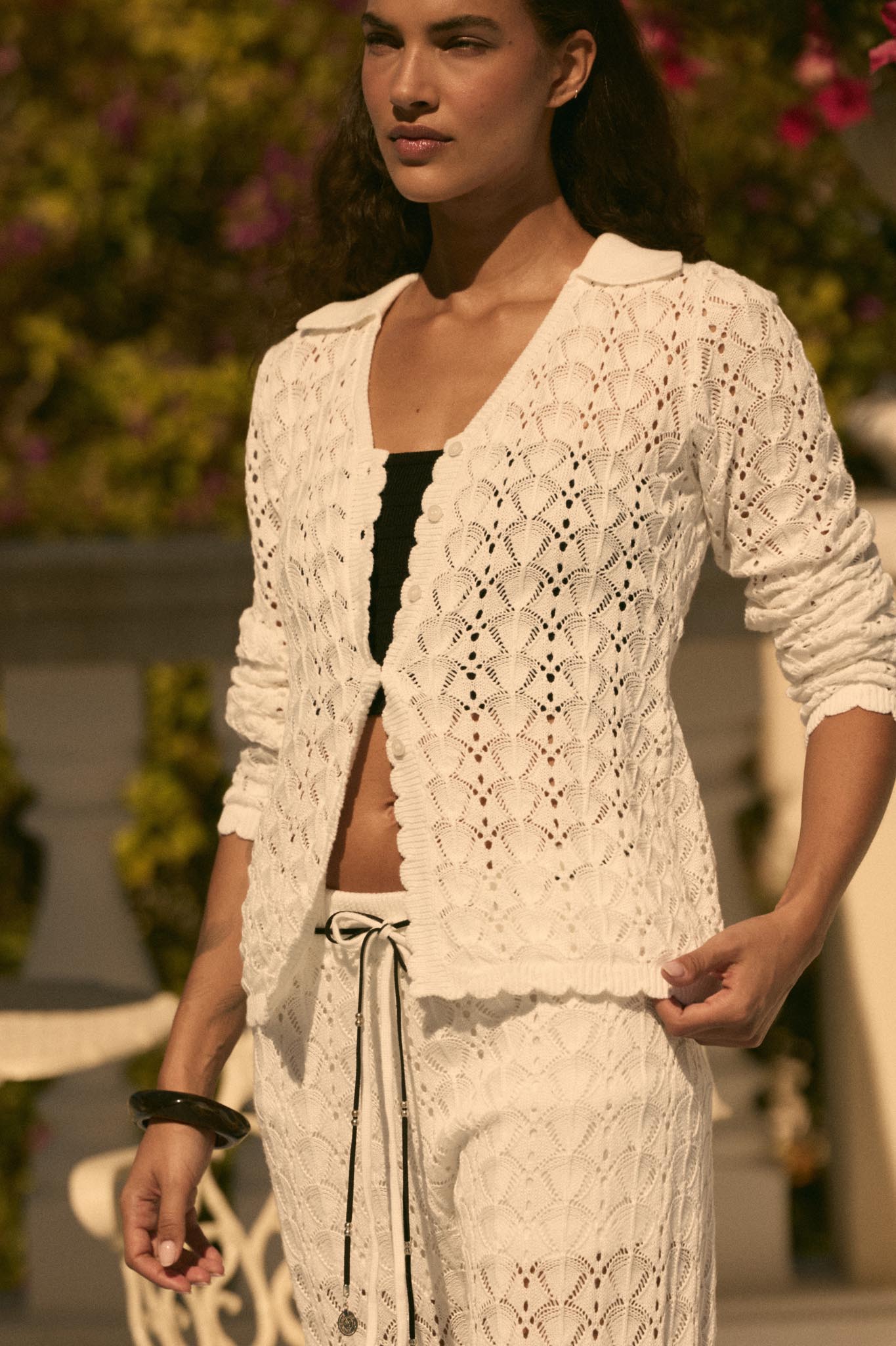 Anything for You Pointelle-Knit Collared Cardigan - ShopPromesa