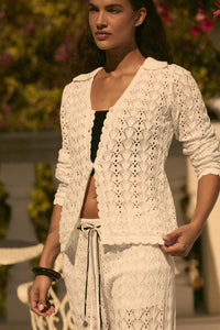 Anything for You Pointelle-Knit Collared Cardigan - ShopPromesa