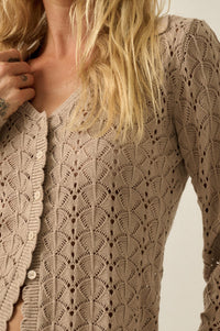 Anything for You Pointelle-Knit Collared Cardigan - ShopPromesa