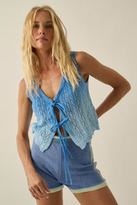 Fading Light Ombre Crochet-Knit Tie-Front Vest - ShopPromesa