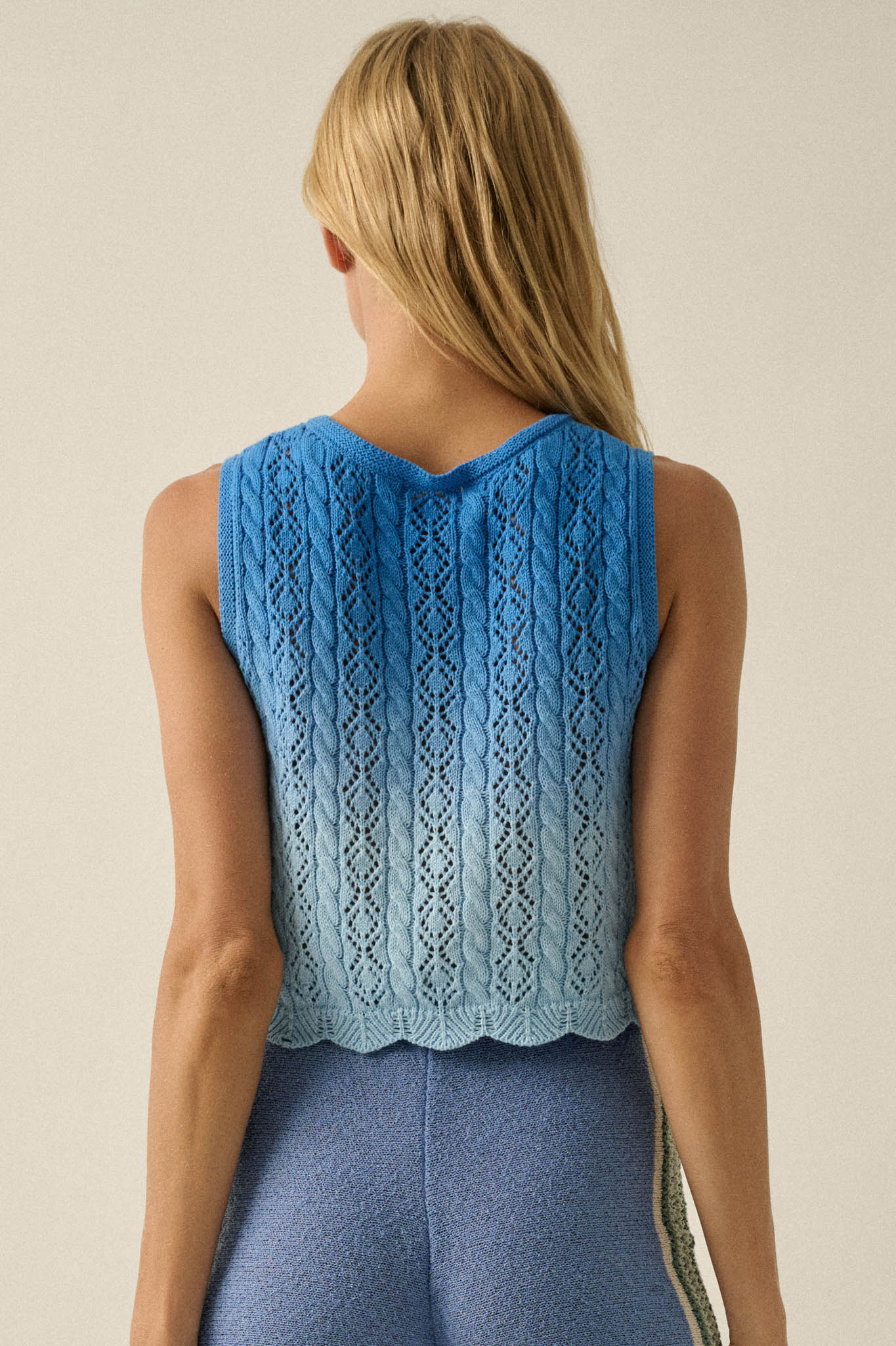 Fading Light Ombre Crochet-Knit Tie-Front Vest - ShopPromesa