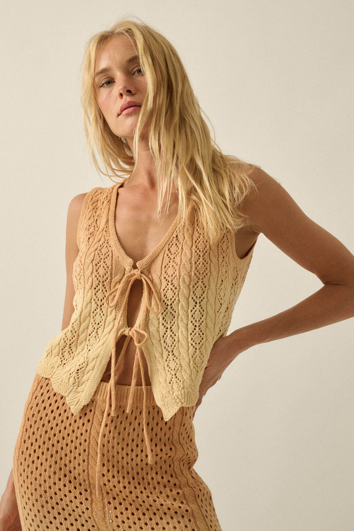 Fading Light Ombre Crochet-Knit Tie-Front Vest - ShopPromesa