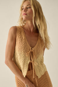 Fading Light Ombre Crochet-Knit Tie-Front Vest - ShopPromesa