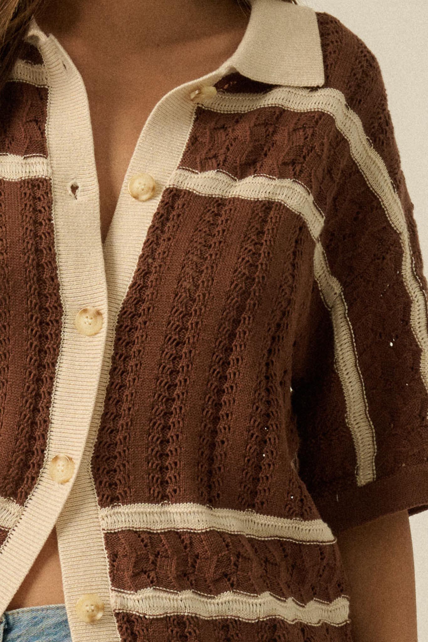 Across the Way Striped Crochet-Knit Camp Shirt - ShopPromesa