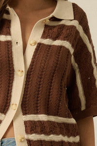 Across the Way Striped Crochet-Knit Camp Shirt - ShopPromesa