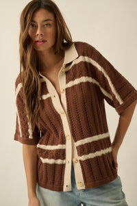 Across the Way Striped Crochet-Knit Camp Shirt - ShopPromesa