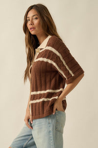 Across the Way Striped Crochet-Knit Camp Shirt - ShopPromesa