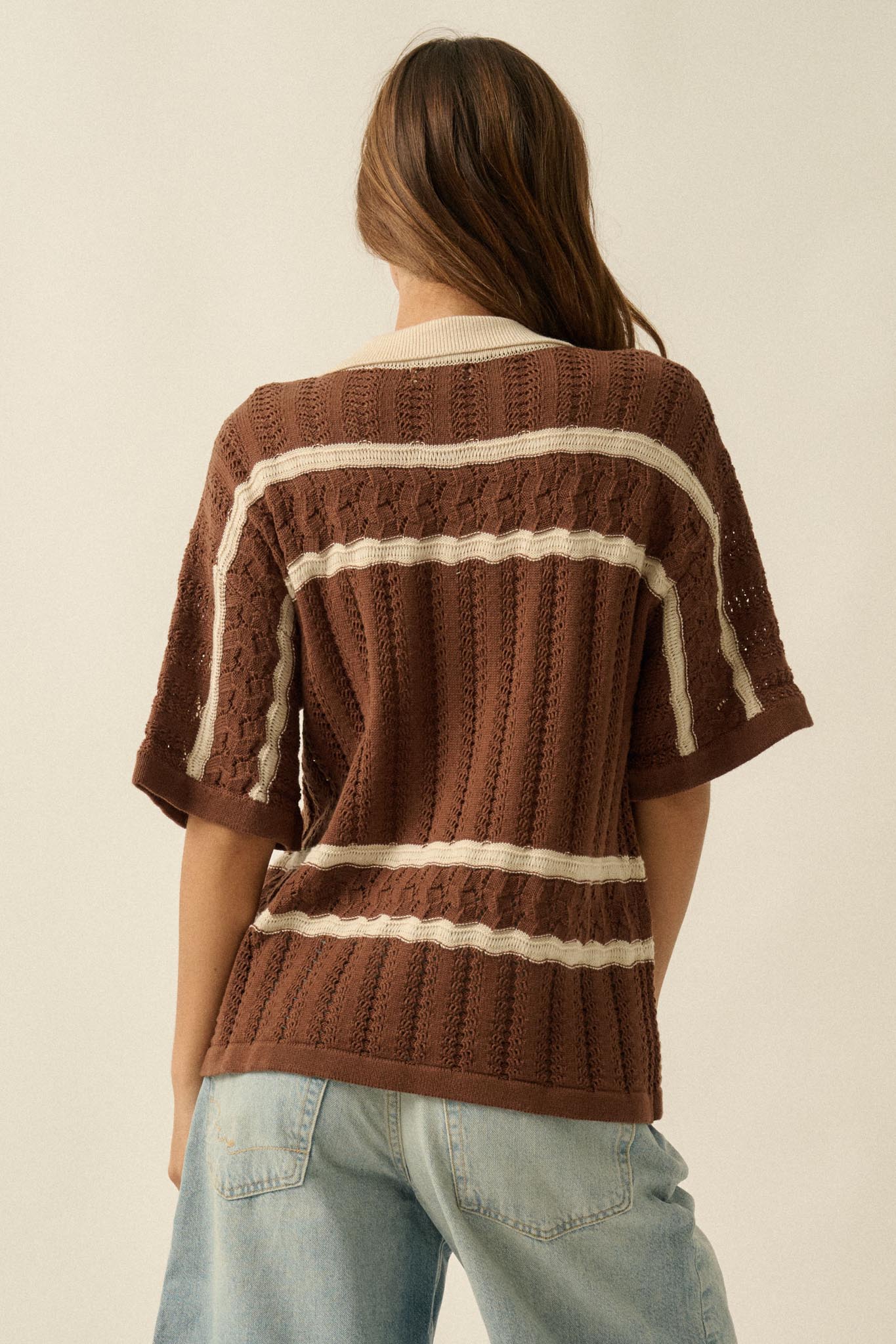 Across the Way Striped Crochet-Knit Camp Shirt - ShopPromesa
