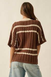 Across the Way Striped Crochet-Knit Camp Shirt - ShopPromesa