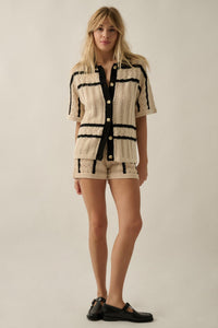 Across the Way Striped Crochet-Knit Camp Shirt - ShopPromesa