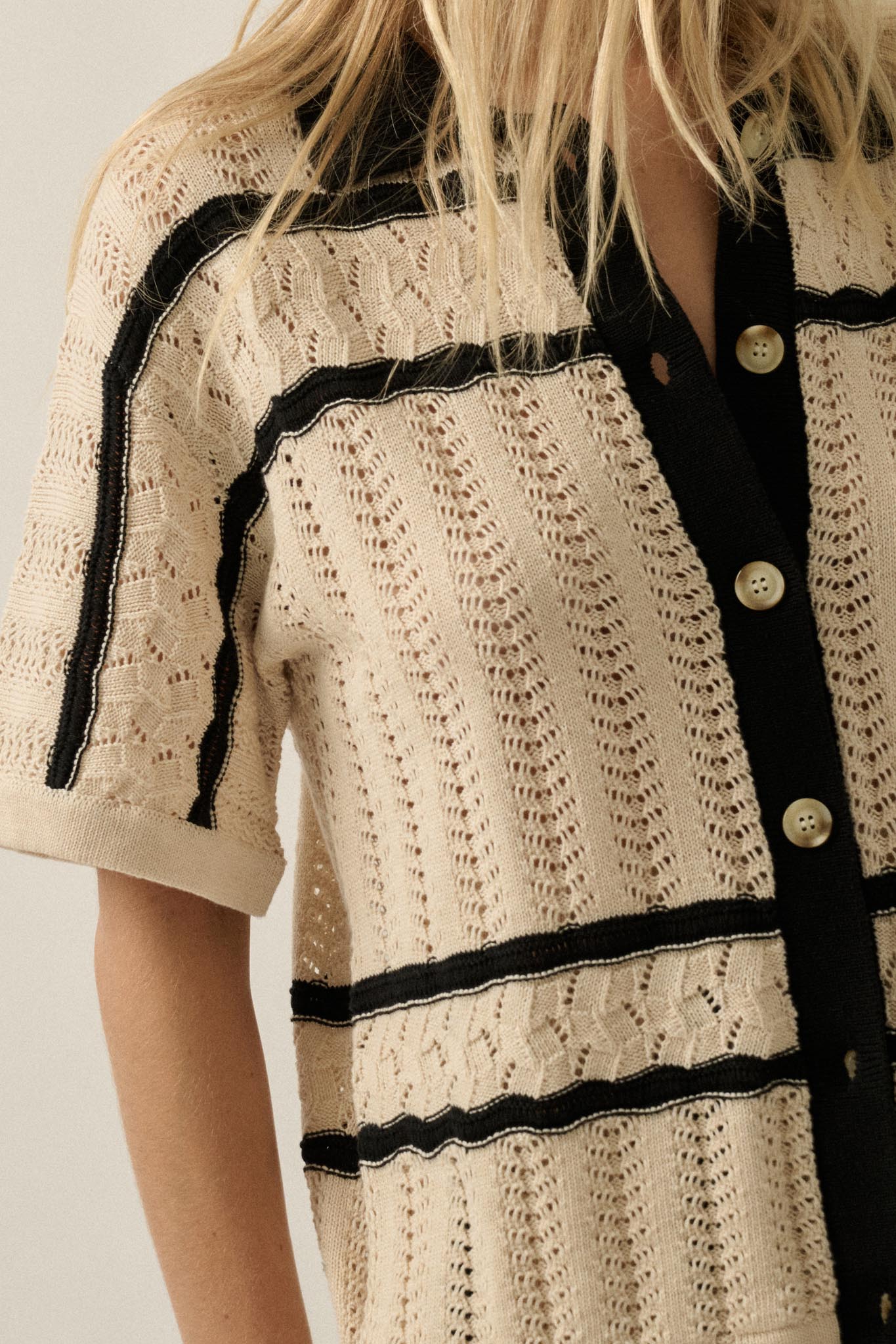 Across the Way Striped Crochet-Knit Camp Shirt - ShopPromesa