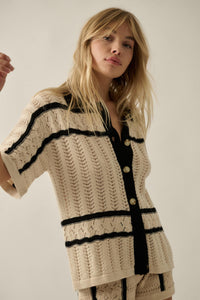 Across the Way Striped Crochet-Knit Camp Shirt - ShopPromesa