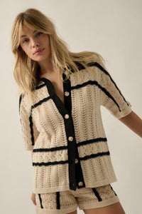 Across the Way Striped Crochet-Knit Camp Shirt - ShopPromesa