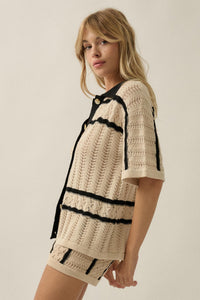 Across the Way Striped Crochet-Knit Camp Shirt - ShopPromesa
