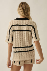 Across the Way Striped Crochet-Knit Camp Shirt - ShopPromesa