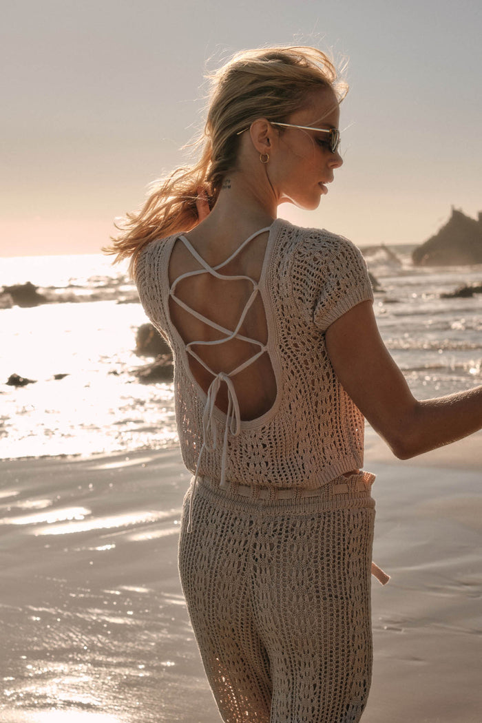 Good Vibes Crochet-Knit Short-Sleeve Cropped Sweater - ShopPromesa