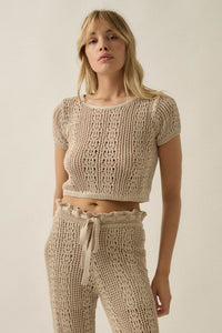 Good Vibes Crochet-Knit Short-Sleeve Cropped Sweater - ShopPromesa