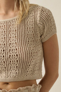 Good Vibes Crochet-Knit Short-Sleeve Cropped Sweater - ShopPromesa