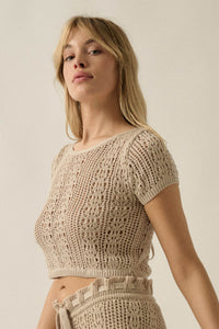 Good Vibes Crochet-Knit Short-Sleeve Cropped Sweater - ShopPromesa