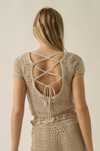 Good Vibes Crochet-Knit Short-Sleeve Cropped Sweater - ShopPromesa