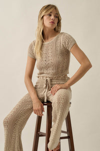 Good Vibes Crochet-Knit Short-Sleeve Cropped Sweater - ShopPromesa