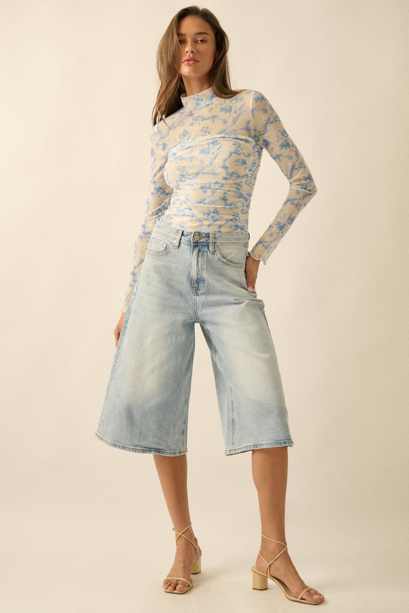 Fleur du Jour Floral-Print Mesh Ruched Bodysuit - ShopPromesa