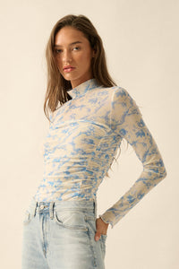 Fleur du Jour Floral-Print Mesh Ruched Bodysuit - ShopPromesa