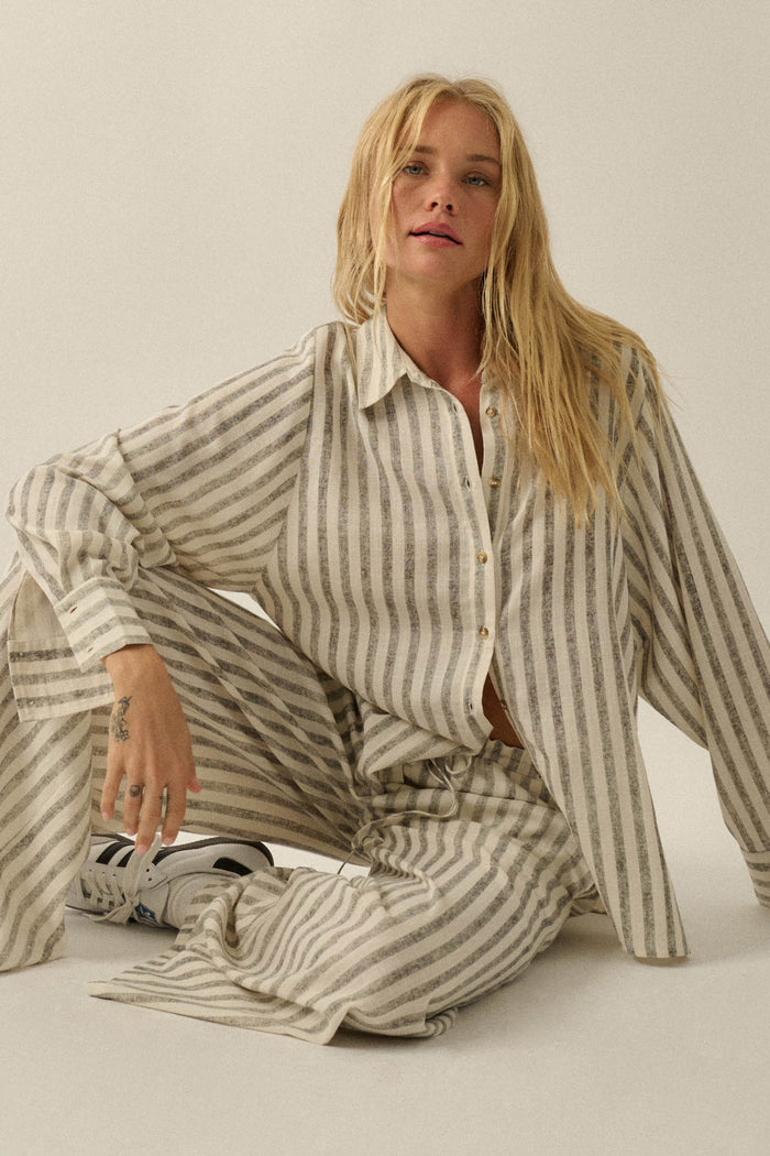 Easy Weekend Striped Oversize Button-Up Shirt - ShopPromesa