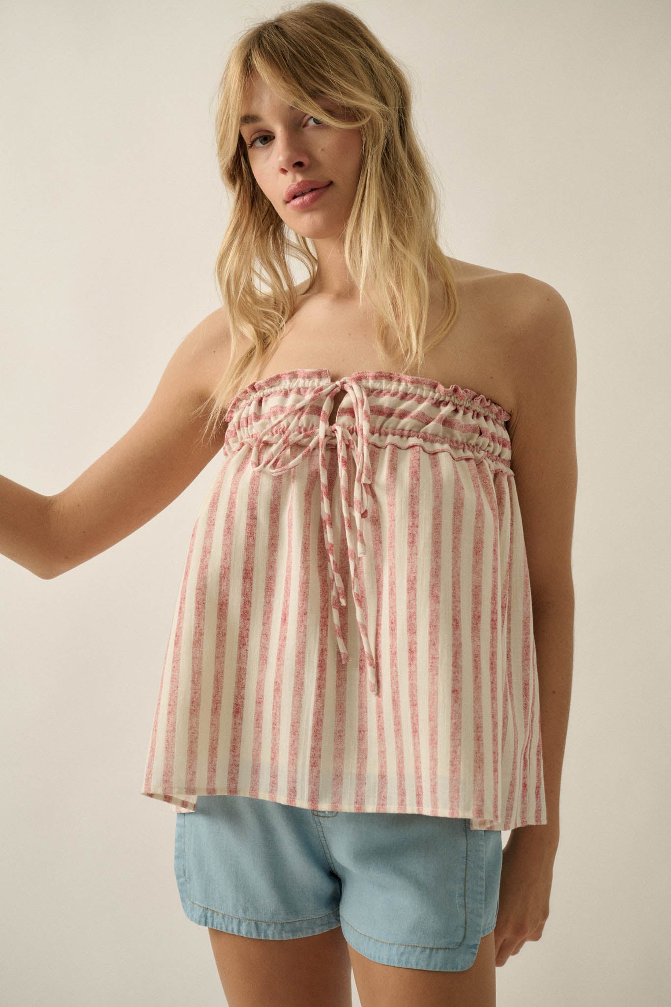All Weekend Long Striped Strapless Swing Top - ShopPromesa