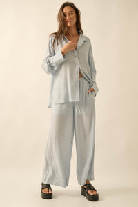Easy Morning Pinstripe Oversize Button-Up Shirt - ShopPromesa