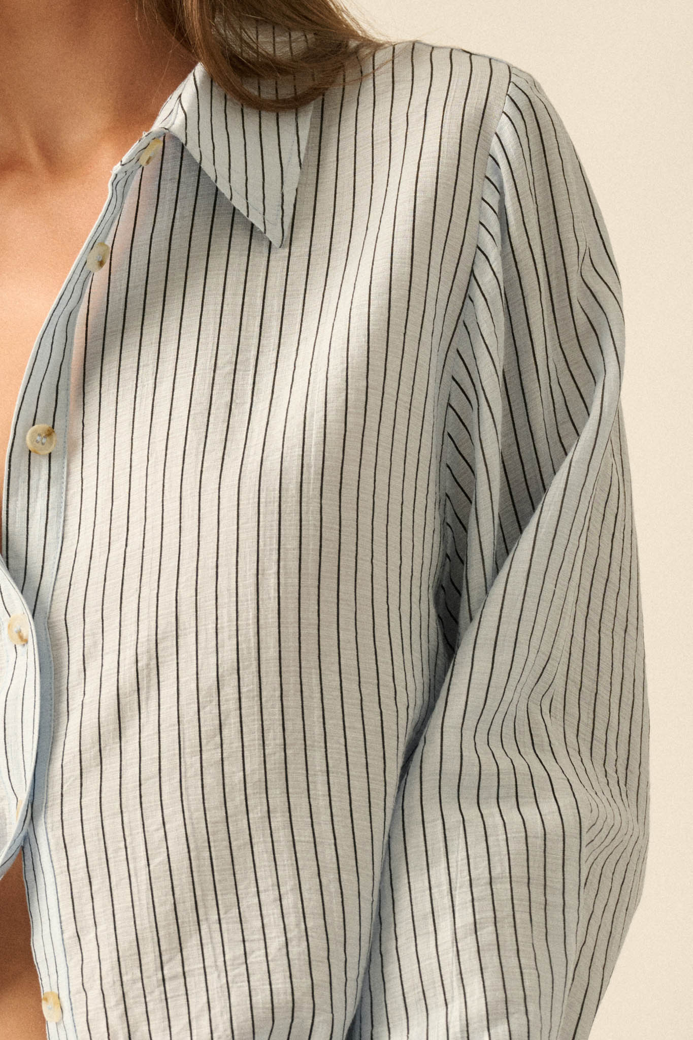 Easy Morning Pinstripe Oversize Button-Up Shirt - ShopPromesa