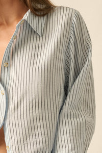 Easy Morning Pinstripe Oversize Button-Up Shirt - ShopPromesa