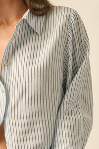 Easy Morning Pinstripe Oversize Button-Up Shirt - ShopPromesa
