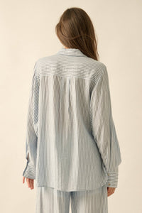 Easy Morning Pinstripe Oversize Button-Up Shirt - ShopPromesa