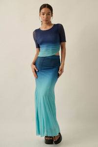 Twilight Sky Ombre Mesh Ruched Asymmetrical Top - ShopPromesa