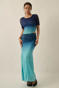Twilight Sky Ombre Mesh Ruched Asymmetrical Top - ShopPromesa