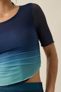 Twilight Sky Ombre Mesh Ruched Asymmetrical Top - ShopPromesa