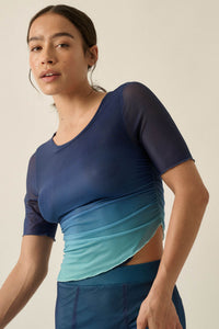 Twilight Sky Ombre Mesh Ruched Asymmetrical Top - ShopPromesa