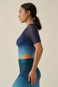 Twilight Sky Ombre Mesh Ruched Asymmetrical Top - ShopPromesa