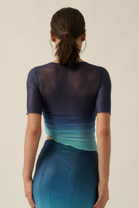 Twilight Sky Ombre Mesh Ruched Asymmetrical Top - ShopPromesa