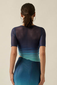 Twilight Sky Ombre Mesh Ruched Asymmetrical Top - ShopPromesa