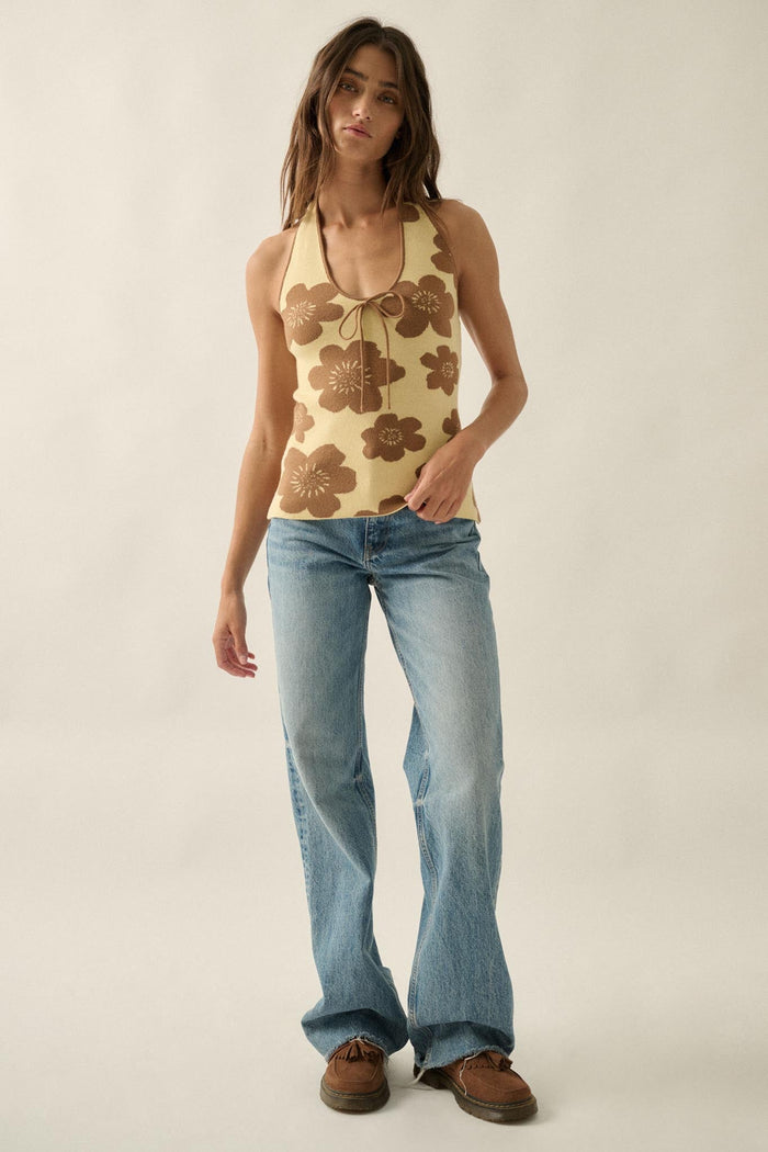 Flower Fun Floral Jacquard-Knit Sweater Halter Top - ShopPromesa