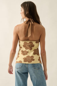 Flower Fun Floral Jacquard-Knit Sweater Halter Top - ShopPromesa
