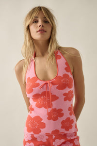 Flower Fun Floral Jacquard-Knit Sweater Halter Top - ShopPromesa