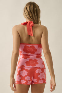 Flower Fun Floral Jacquard-Knit Sweater Halter Top - ShopPromesa