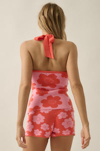 Flower Fun Floral Jacquard-Knit Sweater Halter Top - ShopPromesa